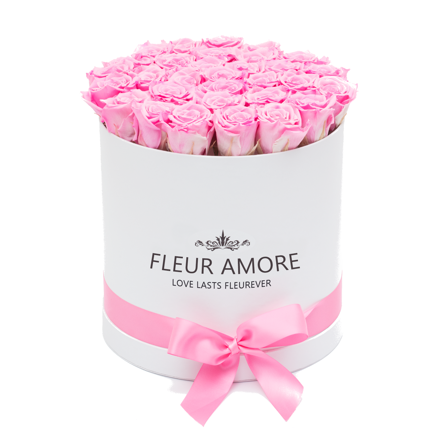 PINK PRESERVED ROSES | MEDIUM ROUND WHITE HUGGY ROSE BOX