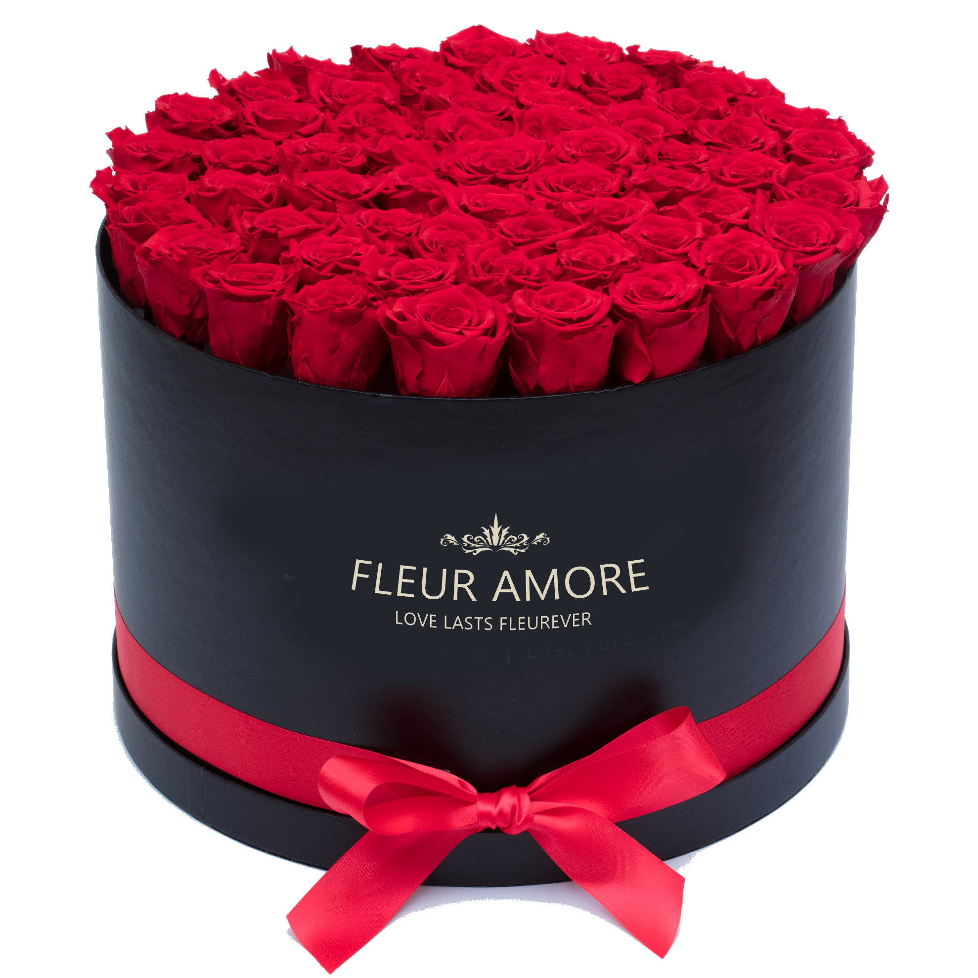 RED PRESERVED ROSES | LARGE ROUND WHITE HUGGY ROSE BOX