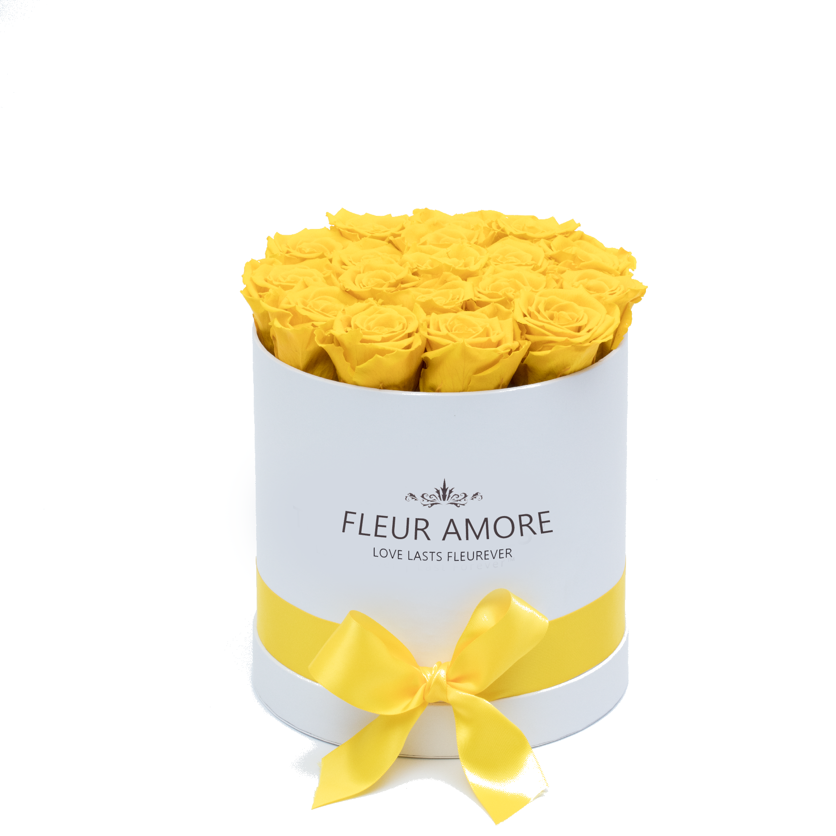 Yellow Preserved Roses | Small Round White Huggy Rose Box