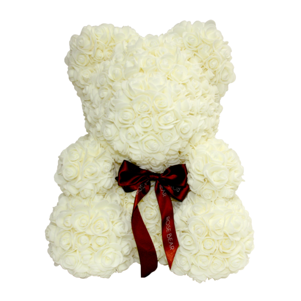 White Classic Rose Bear 40cm Tall